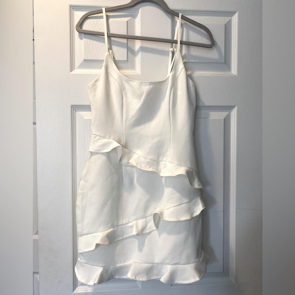 SELFIE LESLIE, Frilled White Mini Dress, Size S. ONLY WORN ONCE.